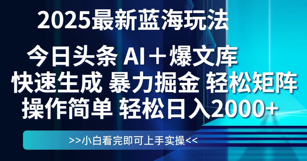 今日头条2025最新蓝海玩法，思路简单，复制粘贴，轻松实现矩阵日入2000+-情久项目网