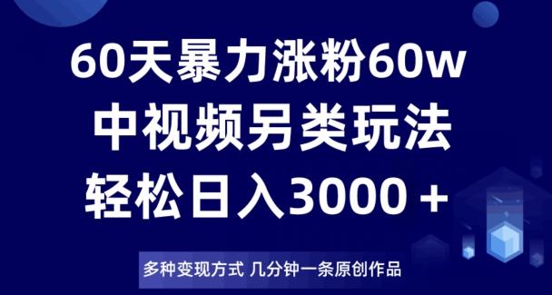 60天暴力涨粉60W，中视频另类玩法，日入3000＋，几分钟一条原创作品多种变现方式-情久项目网