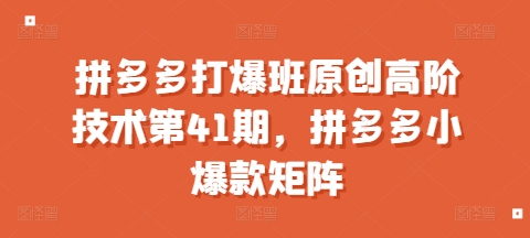 拼多多打爆班原创高阶技术第41期，拼多多小爆款矩阵-情久项目网