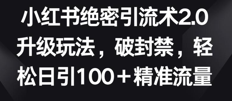 小红书绝密引流术2.0升级玩法，破封禁，轻松日引100+精准流量【揭秘】-情久项目网