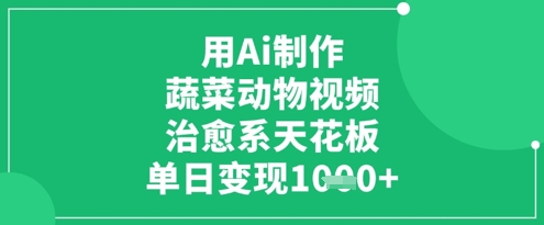 用Ai制作蔬菜动物视频，治愈系天花板，单日变现1k-情久项目网