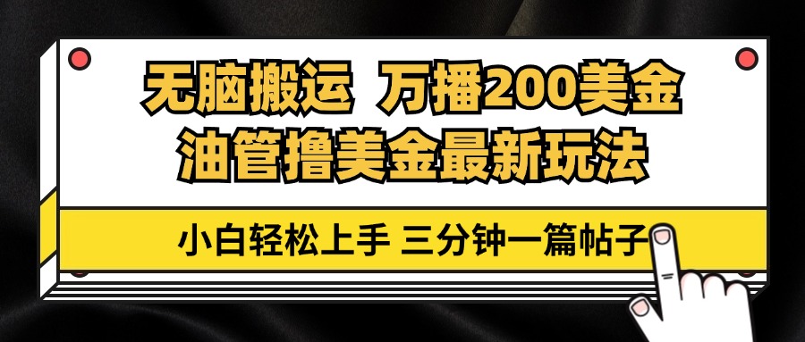 油管无脑搬运撸美金玩法教学，万播200刀，三分钟一篇帖子，小白轻松上手-情久项目网