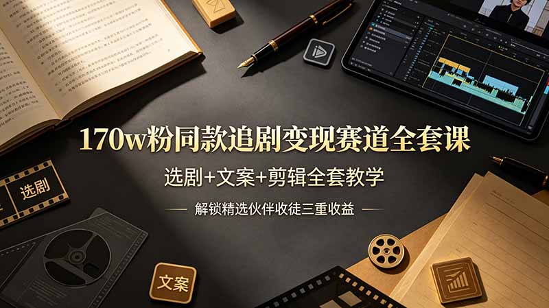 170w粉博主同款追剧变现赛道全套课，选剧+文案+剪辑全套教学，解锁精选伙伴收徒三重收益-情久项目网