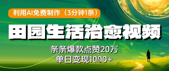利用AI免费制作田园生活治愈视频，条条爆款点赞20W，单日变现几张-情久项目网
