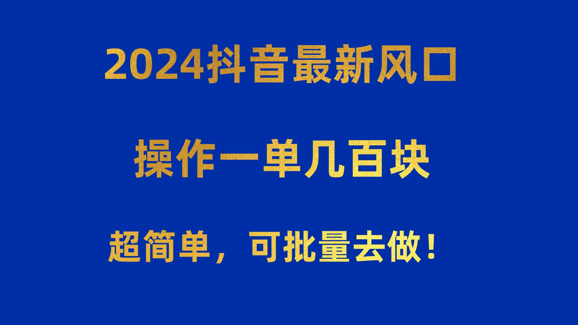 2024抖音最新风口！操作一单几百块！超简单，可批量去做！！！-情久项目网