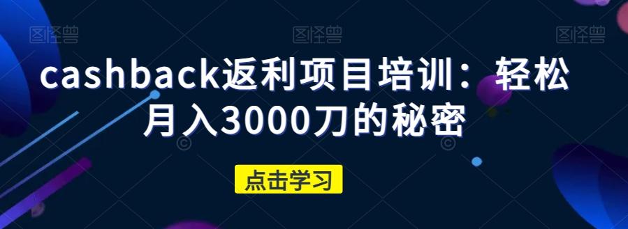 cashback返利项目培训：轻松月入3000刀的秘密-情久项目网