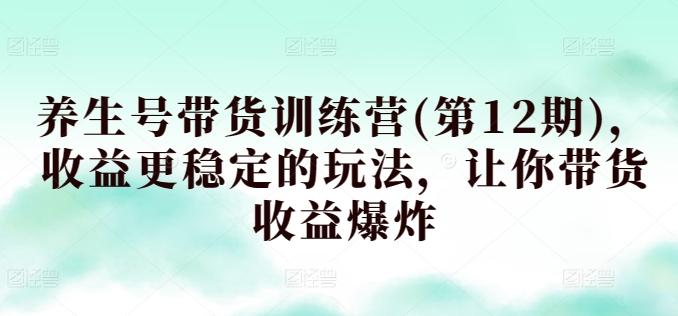 养生号带货训练营(第12期)，收益更稳定的玩法，让你带货收益爆炸-情久项目网