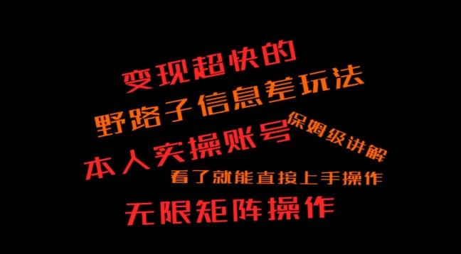 变现超快的野路子信息差玩法，本人实操账号保姆级讲解-情久项目网