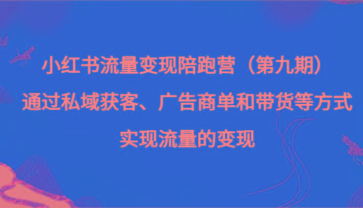 小红书流量变现陪跑营（第九期）通过私域获客、广告商单和带货等方式实现流量变现-情久项目网