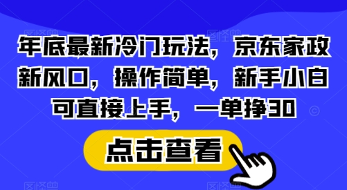 年底最新冷门玩法，京东家政新风口，操作简单，新手小白可直接上手，一单挣30【揭秘】-情久项目网