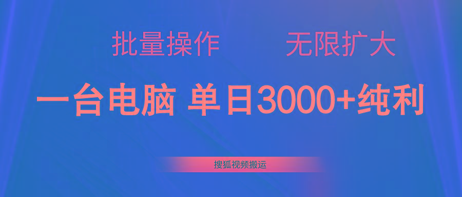 搜狐视频搬运，一台电脑单日3000+，批量操作，可无限扩大-情久项目网