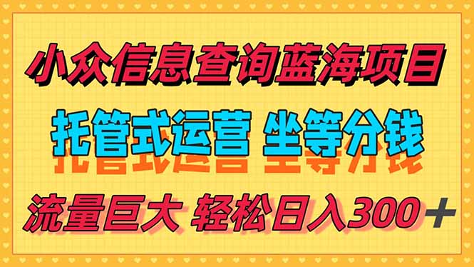 稳定日入300＋，小众信息查询蓝海项目，全程懒人式托管，解放你的时间-情久项目网