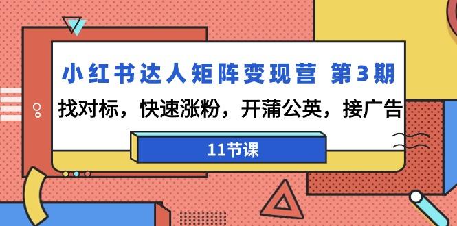 小红书达人矩阵变现营 第3期，找对标，快速涨粉，开蒲公英，接广告-11节课-情久项目网