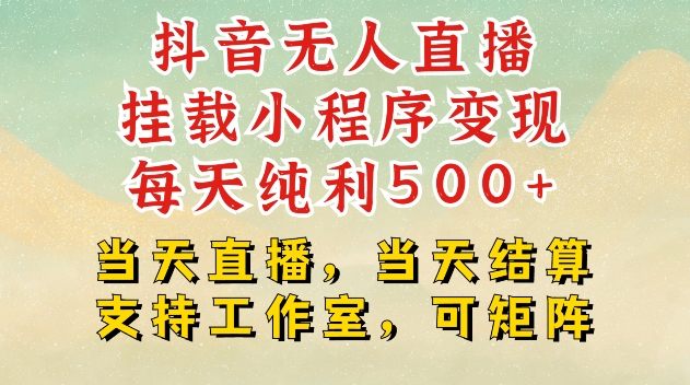 抖音无人直播挂载小程序变现每天纯利500+当天直播，当天结算支持工作室，可矩阵【揭秘】-情久项目网