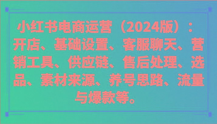 小红书电商运营(2024版)：开店、设置、供应链、选品、素材、养号、流量与爆款等-情久项目网