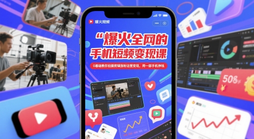 爆火全网的手机短视频变现课，0基础教你拍摄剪辑涨粉运营变现，用一部手机挣钱-情久项目网