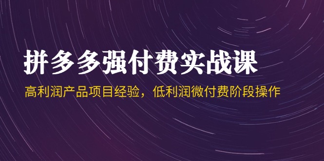 拼多多强付费实战课-44期，高利润产品项目经验，低利润微付费阶段操作-情久项目网
