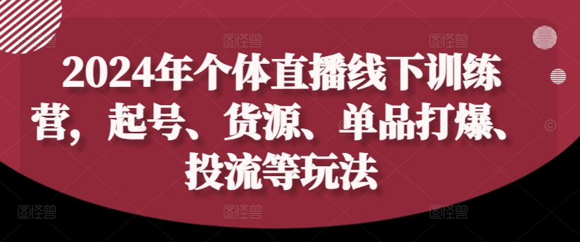 2024年个体直播训练营，起号、货源、单品打爆、投流等玩法-情久项目网