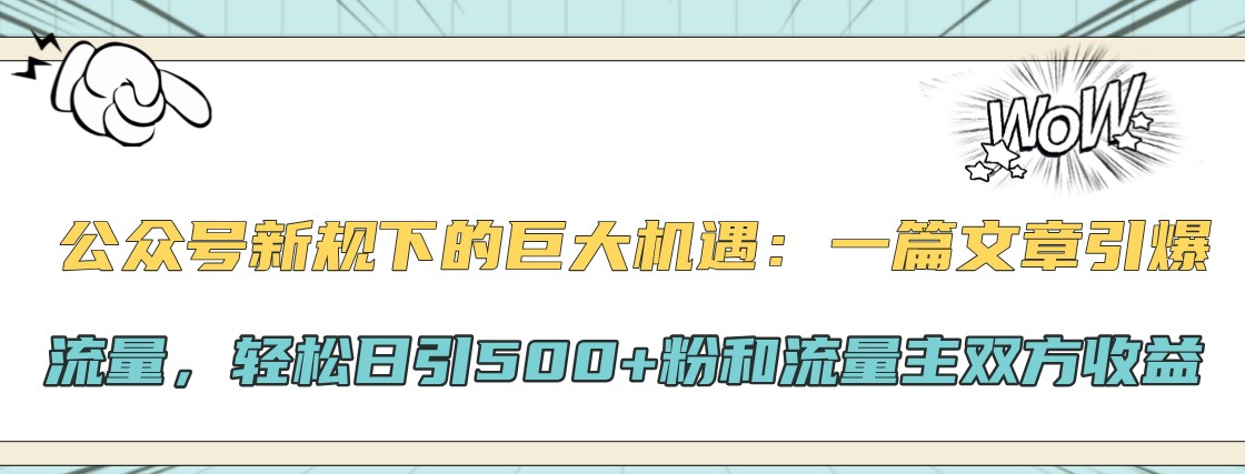 公众号新规下的巨大机遇：一篇文章引爆流量，轻松日引500+粉和流量主双方收益-情久项目网