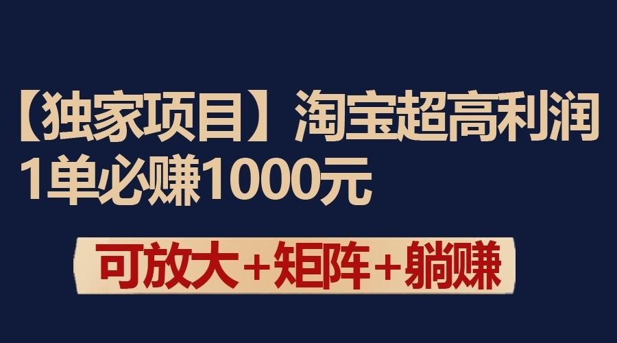 独家淘宝超高利润项目：1单必赚1000元，可放大可矩阵操作-情久项目网