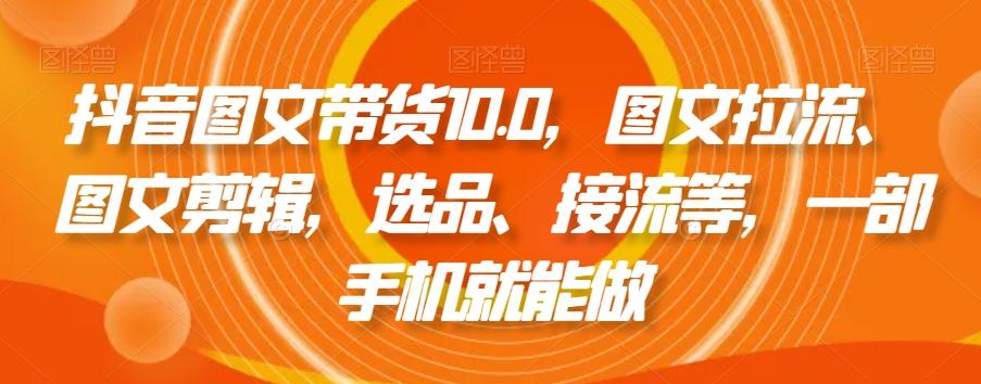 抖音图文带货10.0，图文拉流、图文剪辑，选品、接流等，一部手机就能做-情久项目网