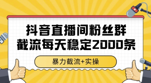 抖音直播间粉丝群暴力截流，一台电脑每天稳定2000条数据，暴力截流+实操 【揭秘】-情久项目网
