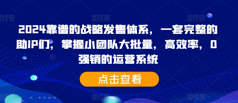 2024靠谱的战略发售体系，一套完整的助IP们，掌握小团队大批量，高效率，0 强销的运营系统-情久项目网