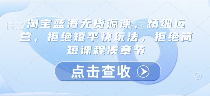 淘宝蓝海无货源课，精细运营，拒绝短平快玩法，拒绝简短课程凑章节-情久项目网
