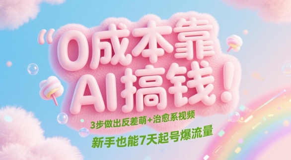 0成本靠AI搞钱！3步做出反差萌+治愈系视频，新手也能7天起号爆流量-情久项目网