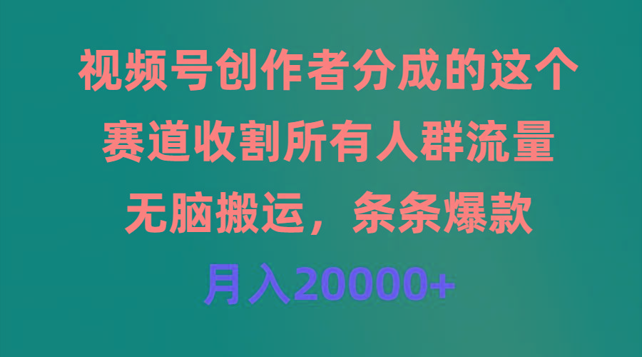 (9406期)视频号创作者分成的这个赛道，收割所有人群流量，无脑搬运，条条爆款，…-情久项目网