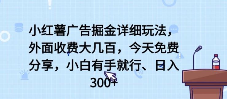 小红薯广告掘金详细玩法，外面收费大几百，小白有手就行，日入300+【揭秘】-情久项目网