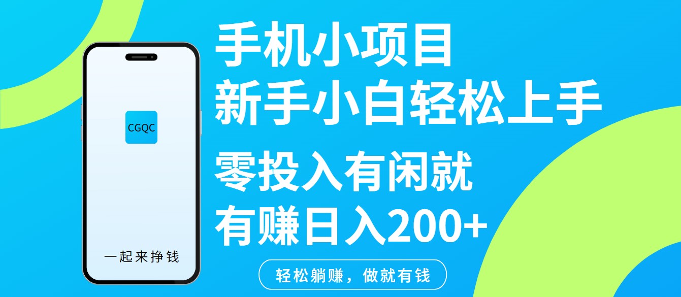 手机小项目新手小白轻松上手零投入有闲就有赚日入200+-情久项目网