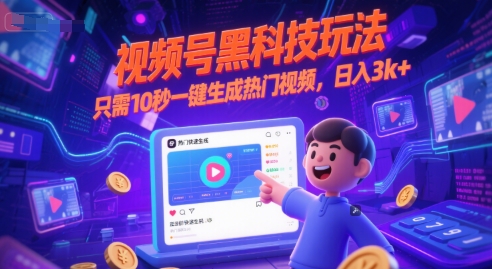 视频号黑科技玩法，只需10秒一键生成热门视频，日入3k+【揭秘】-情久项目网