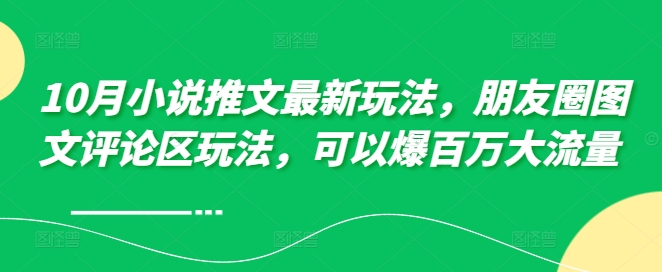 10月小说推文最新玩法，朋友圈图文评论区玩法，可以爆百万大流量 -情久项目网
