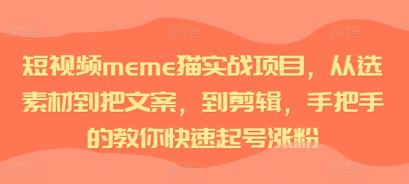 短视频meme猫实战项目，从选素材到把文案，到剪辑，手把手的教你快速起号涨粉-情久项目网