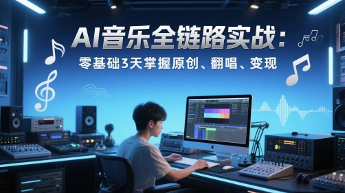 AI音乐全链路实战变现课：零基础3天掌握原创、翻唱、变现-情久项目网