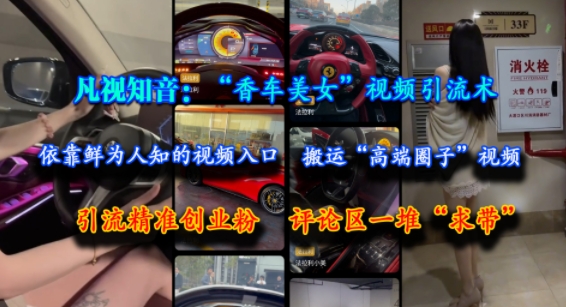 凡视知音：“香车美女”视频引流术，依靠鲜为人知的视频入口，搬运“高端圈子”视频，引流精准创业粉，评论区一堆“求带”-情久项目网