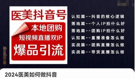 2024医美如何做抖音医美抖音号,本地团购、短视频直播双ip爆品引流,实操落地课