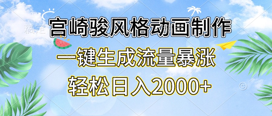 宫崎骏风格动画制作，一键生成流量暴涨，轻松日入2000+-情久项目网