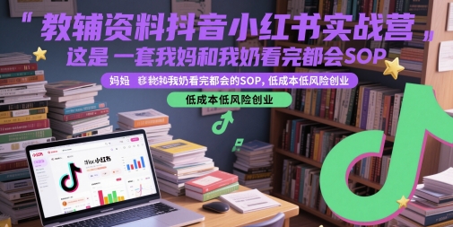 教辅资料抖音小红书实战营，这是一套我妈和我奶看完都会的SOP，低成本低风险创业-情久项目网