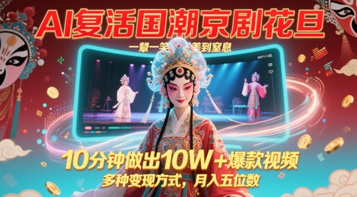 AI复活国潮京剧花旦，一颦一笑美到窒息，10分钟做出10W+爆款视频，多种变现方式，月入五位数-情久项目网