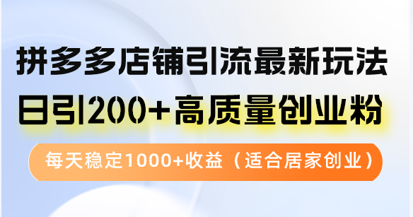 拼多多店铺引流最新玩法，日引200+高质量创业粉，每天稳定1000+收益(...-情久项目网
