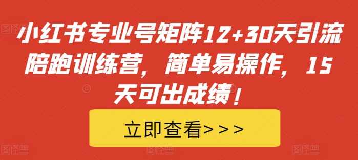 小红书专业号矩阵12+30天引流陪跑训练营，简单易操作，15天可出成绩!-情久项目网