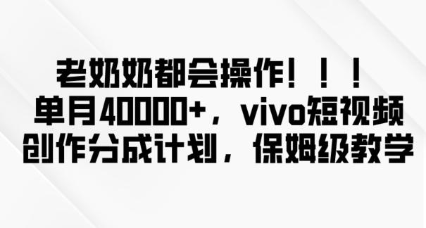 老奶奶都会操作，新平台无脑操作，单月40000+，vivo短视频创作分成计划【揭秘】-情久项目网