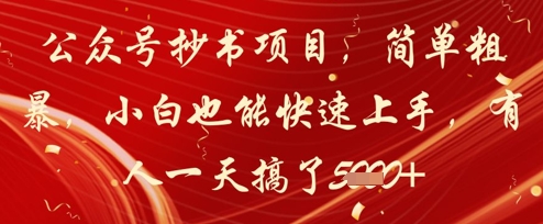 公众号抄书项目，简单粗暴，小白也能快速上手，有人一天搞了1k+-情久项目网