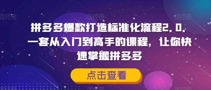 拼多多爆款打造标准化流程2.0，一套从入门到高手的课程，让你快速掌握拼多多-情久项目网