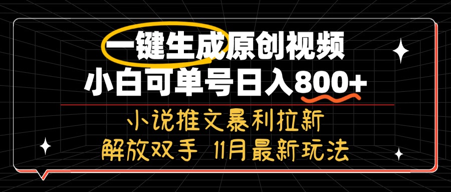 11月最新玩法小说推文暴利拉新，一键生成原创视频，小白可单号日入800+...-情久项目网
