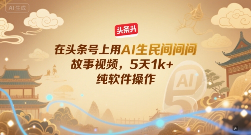 在头条号上用AI生民间故事视频，5天1k+，纯软件操作-情久项目网