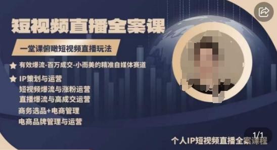 高品质IP短视频直播全案课程，一堂课俯瞰短视频直播玩法-情久项目网