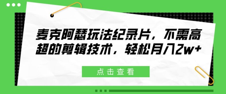 麦克阿瑟玩法纪录片，不需高超的剪辑技术，轻松月入2w+【揭秘】-情久项目网